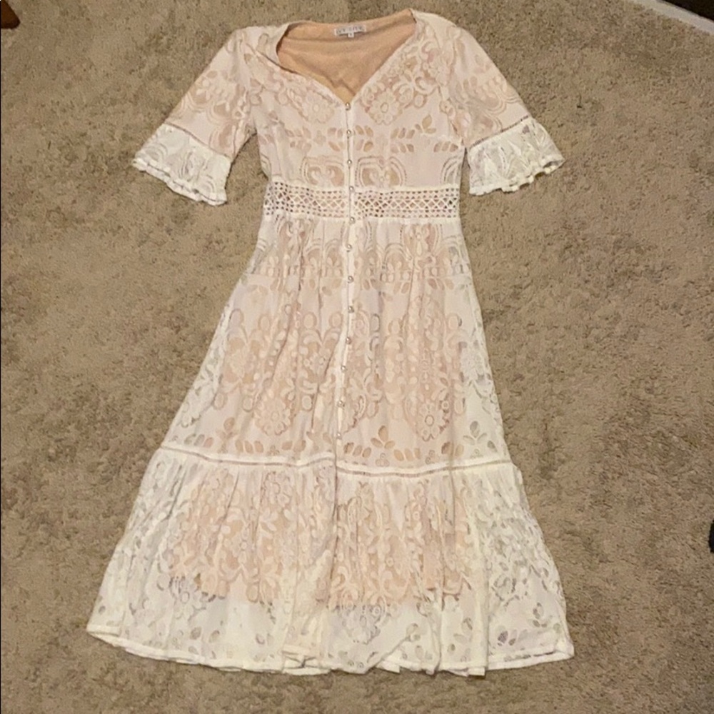 White laser cut dress